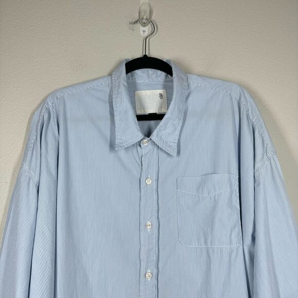 R13 Oversized Drop Neck Oxford Shirt Oversized Button Up Blue Stripe Size Large - Picture 2 of 10